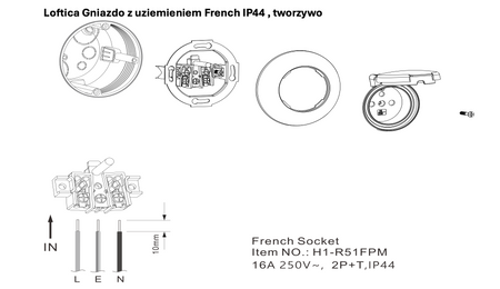Loftica Toma de corriente francesa con toma de tierra IP44 plástico blanco