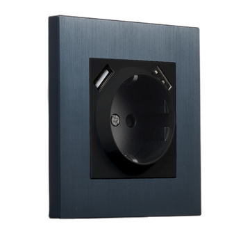 Toma schuko + 2 USB cuadrada metal azul marino elegante Togglica