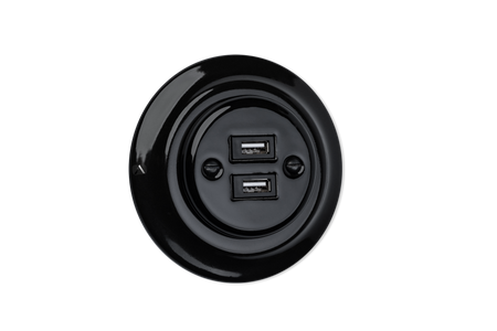 Toma USB Antica empotrada negra K1-2USBAXb