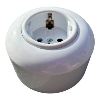 Enchufe Schuko con marco blanco LOFT vintage PRL, redondo para montaje en superficie