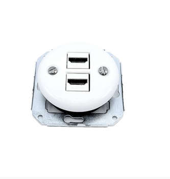 Toma empotrada cerámica 2 x HDMI blanco retro sin marco