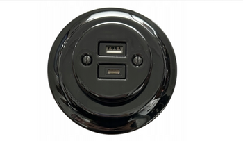 Enchufe empotrado de cerámica USB + C ANTICA negro vintage retro loft