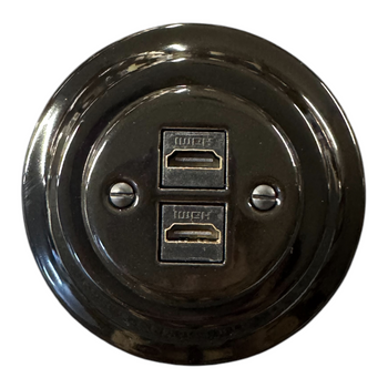 Toma empotrada cerámica 2 x HDMI negro retro sin marco