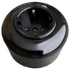Enchufe Schuko con marco negro brillante redondo de montaje en superficie